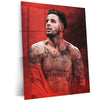 Kyle Walker Shirtless Portrait – Red Smoke Background Metal Frame | Athletic Strength Wall Art