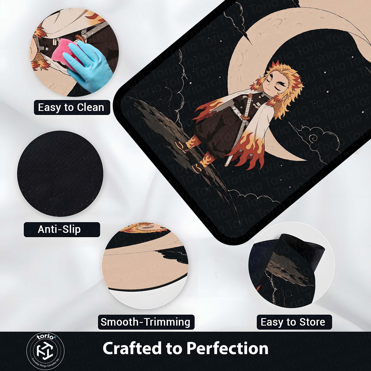 Kyojuro Rengoku Demon Slayer Area Flat Rug | Flame Hashira Moonlit Anime Area Flat Rug | Premium Anime Bedroom & Gaming Room Floor Decor
