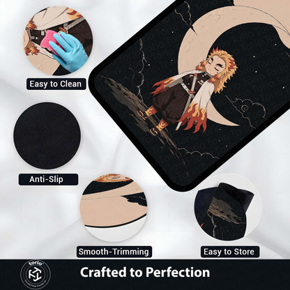 Kyojuro Rengoku Demon Slayer Area Flat Rug | Flame Hashira Moonlit Anime Area Flat Rug | Premium Anime Bedroom & Gaming Room Floor Decor
