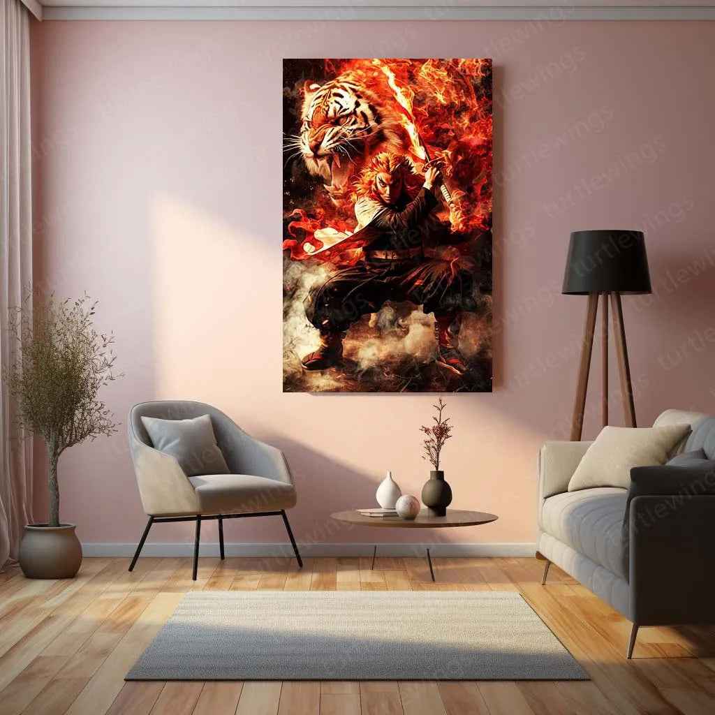 Kyojuro Rengoku Metal Poster | Demon Slayer Wall Art | Flame Hashira Portrait - TURTLEWINGS