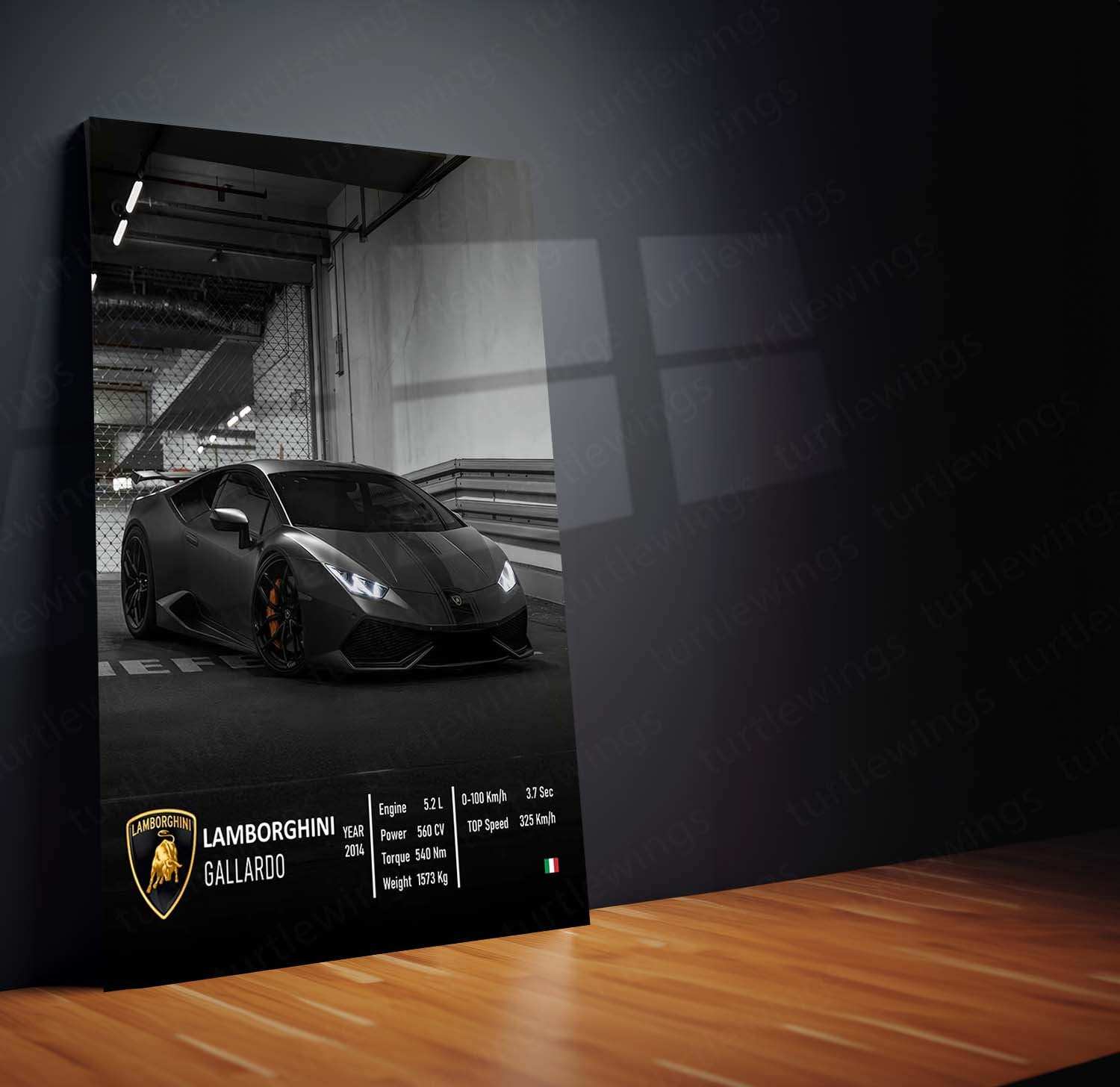 Lamborghini Black Metal Poster | Luxury Supercar Wall Art | Automotive Decor - TURTLEWINGS