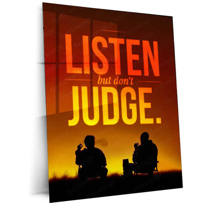 Quote Metal Poster | “LISTEN, but don’t JUDGE.” Quote Metal Frame Wall Art | Minimal Motivation & Mindset Poster - TURTLEWINGS 