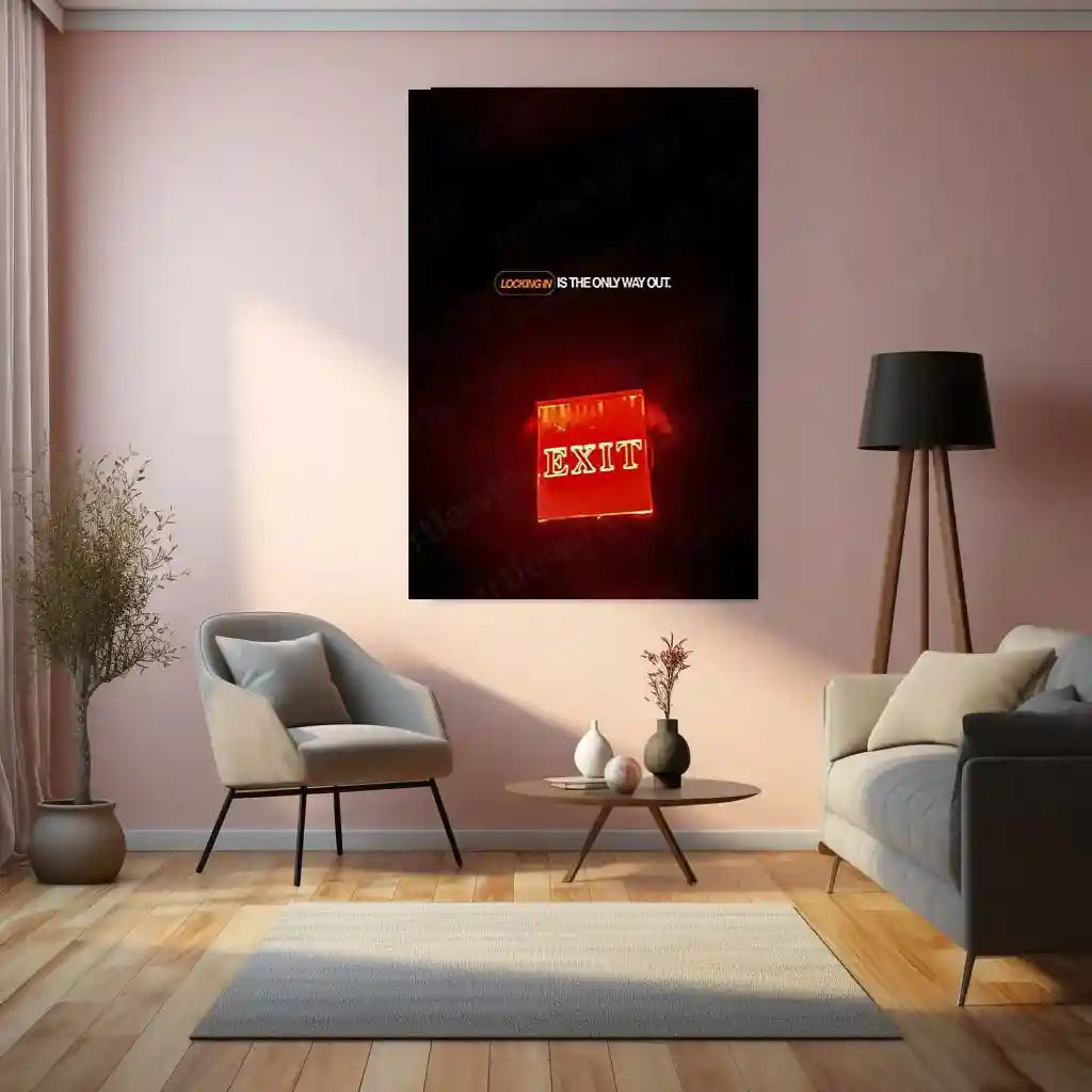 Quote Metal Poster | Locking In Is the Only Way Out | Focus, Discipline & Tunnel-Vision Metal Frame - TURTLEWINGS 