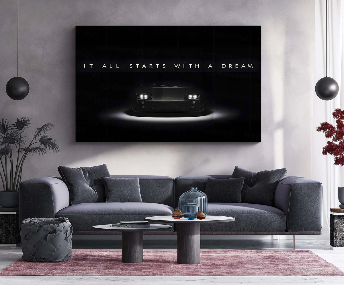Car Metal Poster | Lamborghini Diablo – It All Starts With a Dream | Legacy, Ambition & Supercar Icon Metal Frame - TURTLEWINGS 