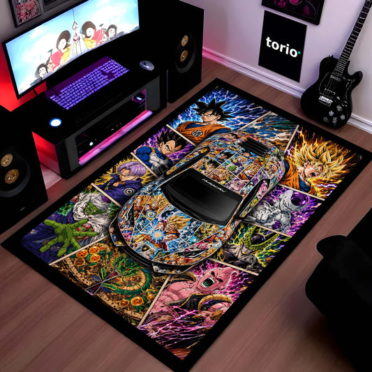 Dragon Ball Z Lamborghini Huracán Anime Area Flat Rug | Goku & Z-Fighters Floor Mat | DBZ Gaming Flat Rug for Bedroom, Gaming Room, Anime Setup & Otaku Decor