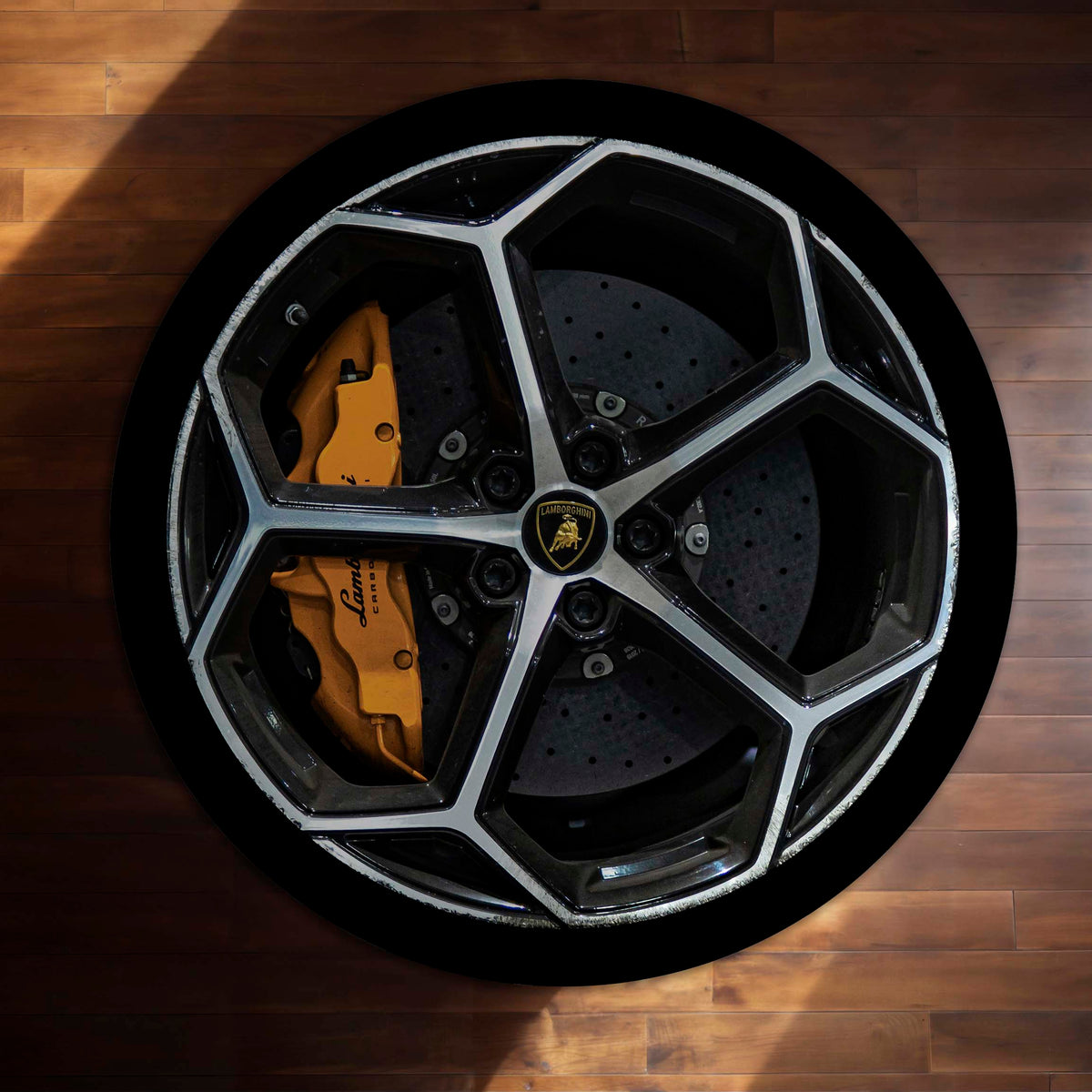 Lamborghini Brake Disc Round Floor Mat (3 mm Thick) | Performance Alloy Wheel Inspired Circular Area Mat for Garage, Gaming Room & Modern Decor