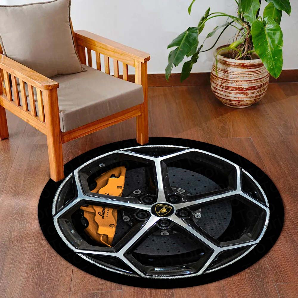 Lamborghini Brake Disc Round Floor Mat (3 mm Thick) | Performance Alloy Wheel Inspired Circular Area Mat for Garage, Gaming Room & Modern Decor