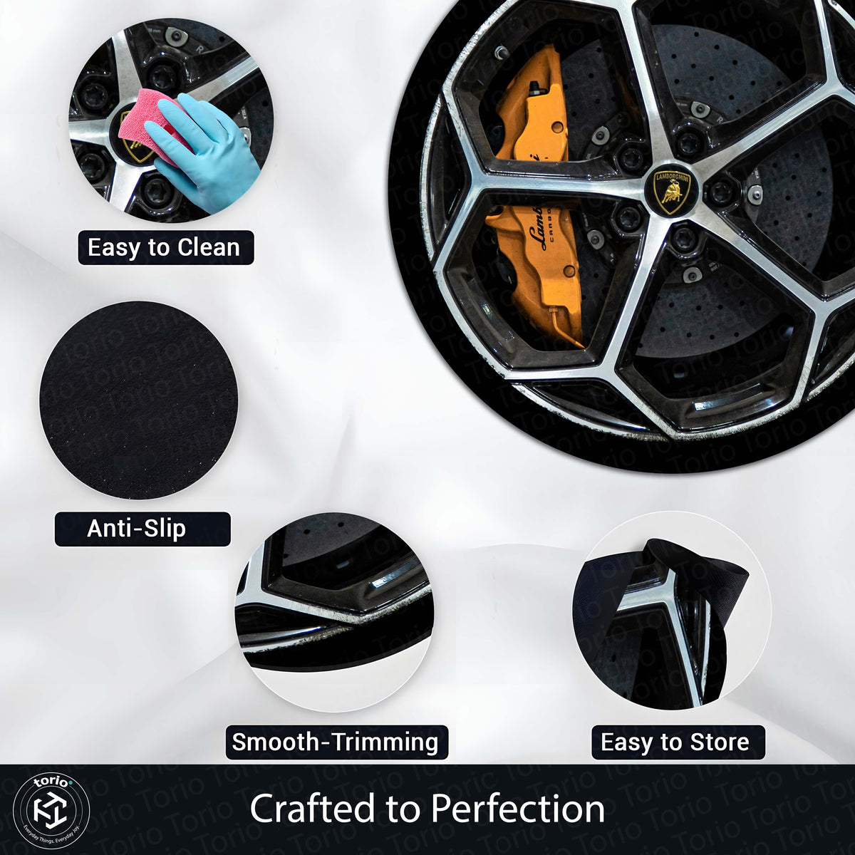 Lamborghini Brake Disc Round Floor Mat (3 mm Thick) | Performance Alloy Wheel Inspired Circular Area Mat for Garage, Gaming Room & Modern Decor