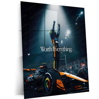 Car Metal Poster | Lando Norris – Worth Everything | Relentless Belief & Modern Racer Mindset Metal Frame - TURTLEWINGS