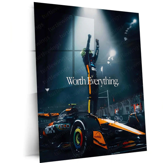 Car Metal Poster | Lando Norris – Worth Everything | Relentless Belief & Modern Racer Mindset Metal Frame - TURTLEWINGS