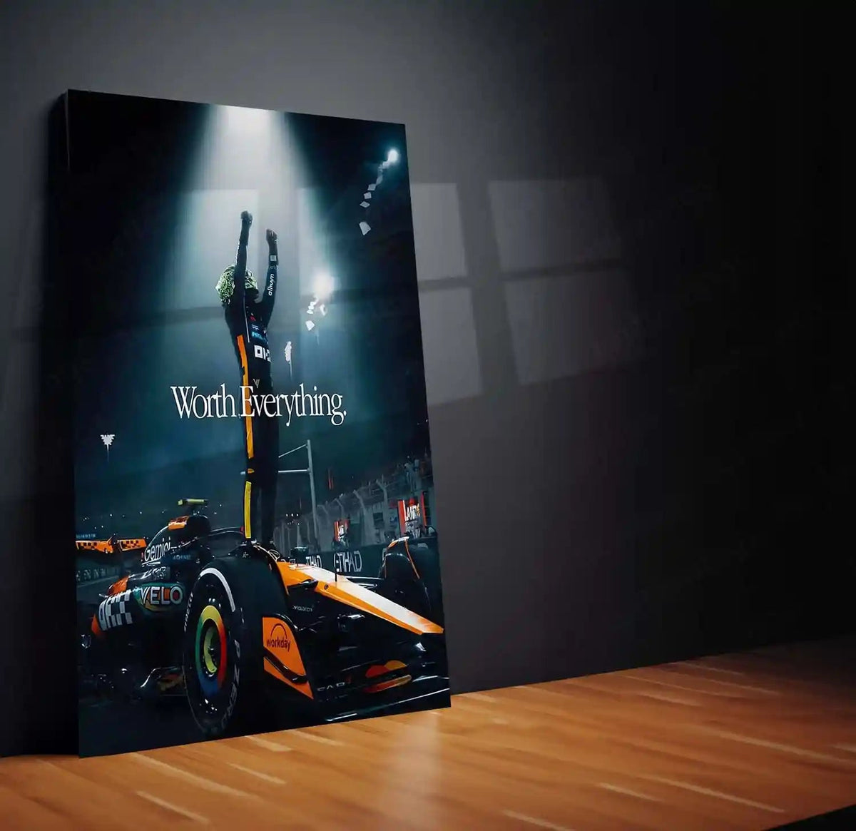 Car Metal Poster | Lando Norris – Worth Everything | Relentless Belief & Modern Racer Mindset Metal Frame - TURTLEWINGS