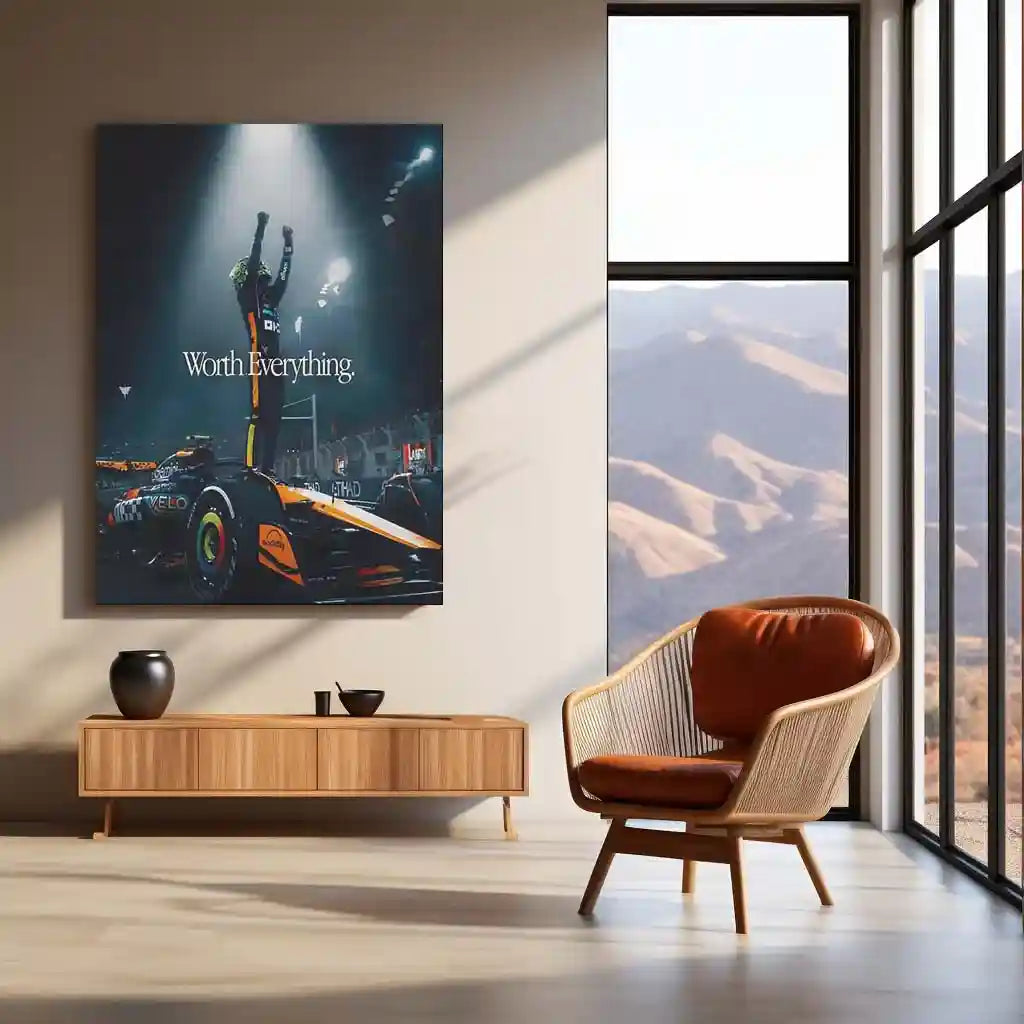 Car Metal Poster | Lando Norris – Worth Everything | Relentless Belief & Modern Racer Mindset Metal Frame - TURTLEWINGS