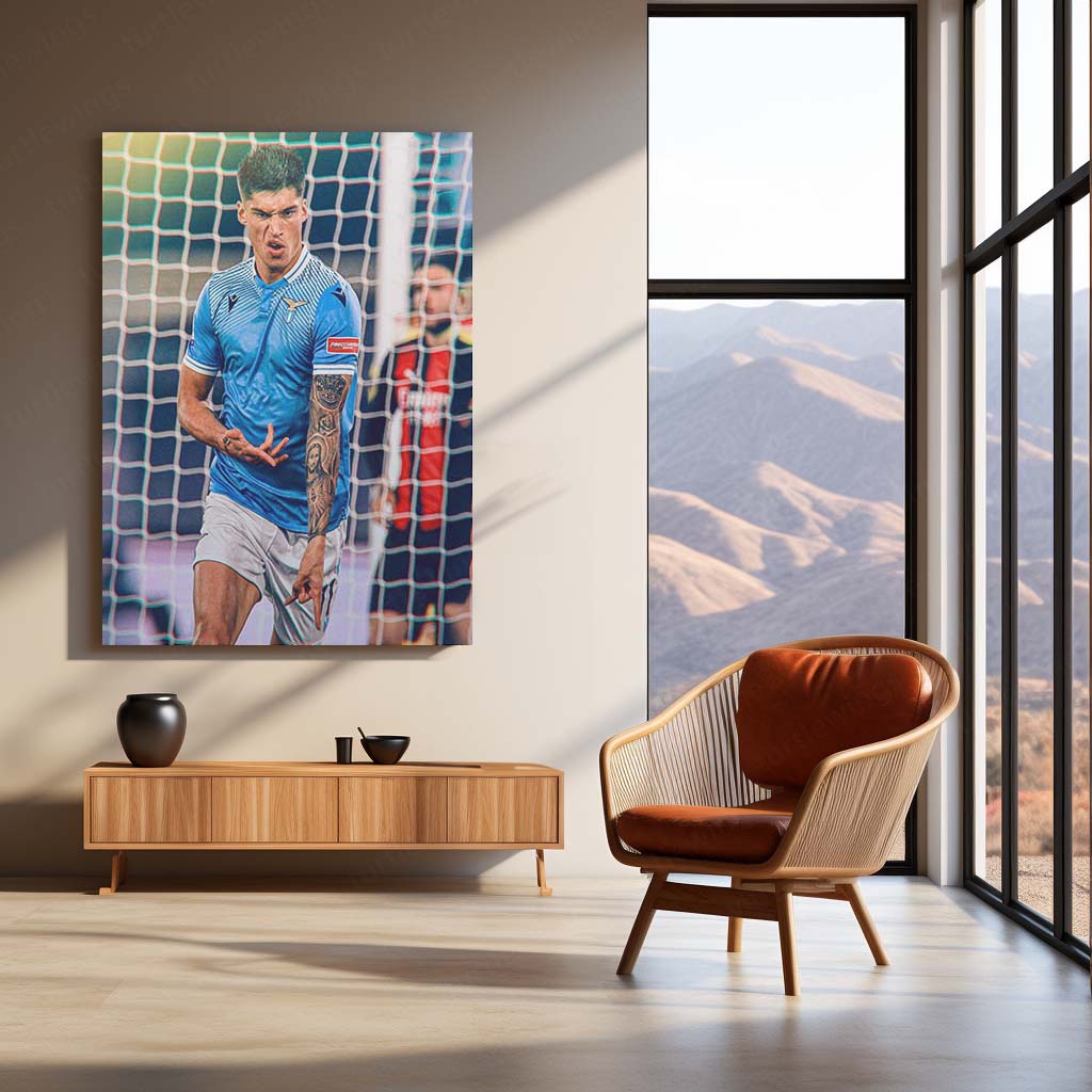 Joaquín Correa Lazio Metal Frame – Home Kit with Captain’s Armband & Tattoo Sleeve | Italian Football Wall Art - TURTLEWINGS