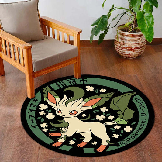 Leafeon Round Flat Rug | Pokémon Grass-Type Anime Floor Mat | Anti-Slip 3 mm Absorbent Circle Flat Rug for Bedroom, Gaming Room & Pokémon Fans