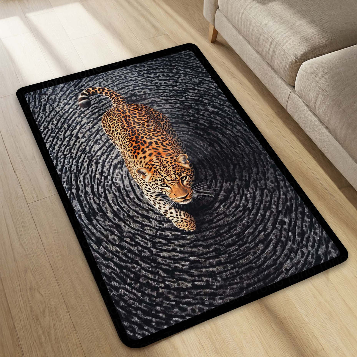 Leopard Swirl Illusion Area Flat Rug | 3D Optical Pattern Animal Floor Mat | Modern Aesthetic Flat Rug for Bedroom, Living Room & Gaming Setup | Anti-Slip 3 mm Washable Floor Mat