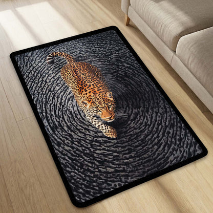 Leopard Swirl Illusion Area Flat Rug | 3D Optical Pattern Animal Floor Mat | Modern Aesthetic Flat Rug for Bedroom, Living Room & Gaming Setup | Anti-Slip 3 mm Washable Floor Mat
