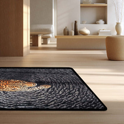 Leopard Swirl Illusion Area Flat Rug | 3D Optical Pattern Animal Floor Mat | Modern Aesthetic Flat Rug for Bedroom, Living Room & Gaming Setup | Anti-Slip 3 mm Washable Floor Mat