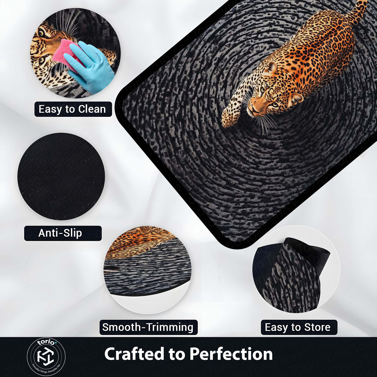 Leopard Swirl Illusion Area Flat Rug | 3D Optical Pattern Animal Floor Mat | Modern Aesthetic Flat Rug for Bedroom, Living Room & Gaming Setup | Anti-Slip 3 mm Washable Floor Mat