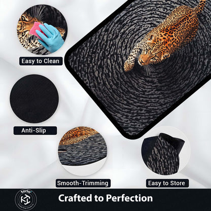 Leopard Swirl Illusion Area Flat Rug | 3D Optical Pattern Animal Floor Mat | Modern Aesthetic Flat Rug for Bedroom, Living Room & Gaming Setup | Anti-Slip 3 mm Washable Floor Mat
