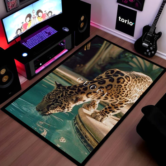 Leopard Luxury Aesthetic Area Flat Rug | Wild Animal Print Floor Mat | Premium Modern Flat Rug for Bedroom, Living Room & Gaming Setup | Anti-Slip 3 mm Washable Floor Mat