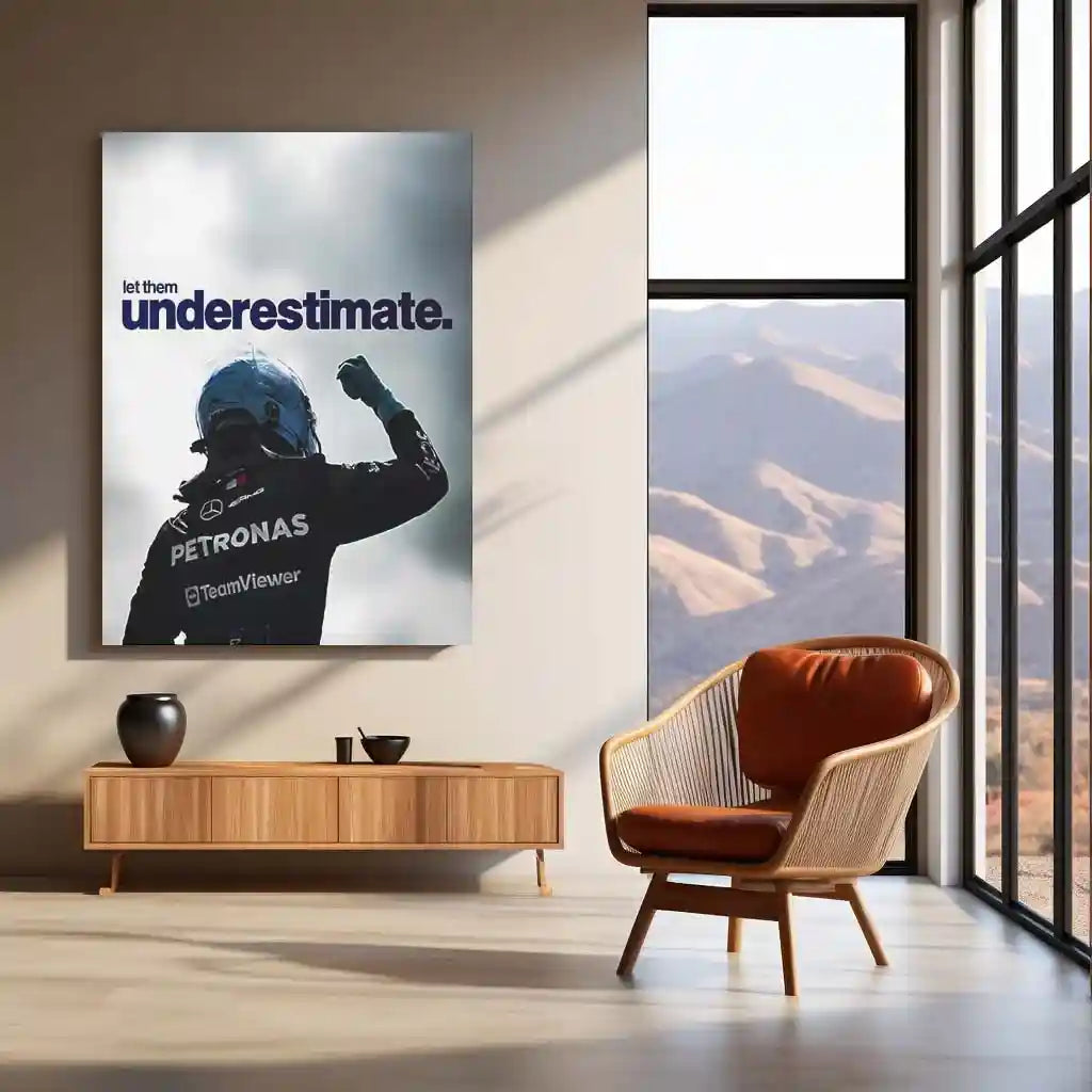 Quote Metal Poster | George Russell – Let Them Underestimate Metal Frame Quiet Confidence & Prove-It-Later Mindset Wall Art | Modern F1 Quote Metal Poster - TURTLEWINGS