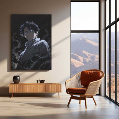 Levi Ackerman Shadow Gaze Metal Poster | Dark Anime Wall Art | Attack on Titan Inspired