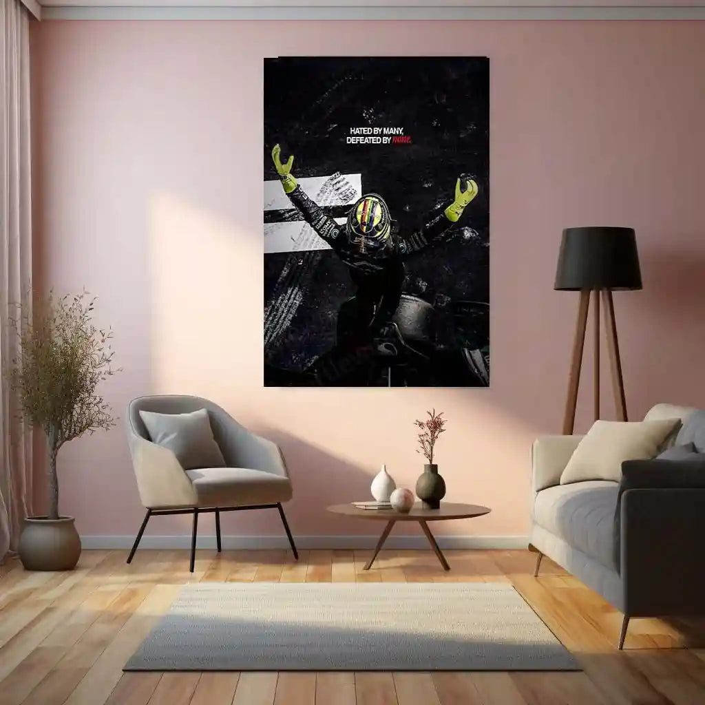 Quote Metal Poster | Lewis Hamilton – “HATED BY MANY, DEFEATED BY NONE.” | Champion Mindset Metal Poster - TURTLEWINGS 
