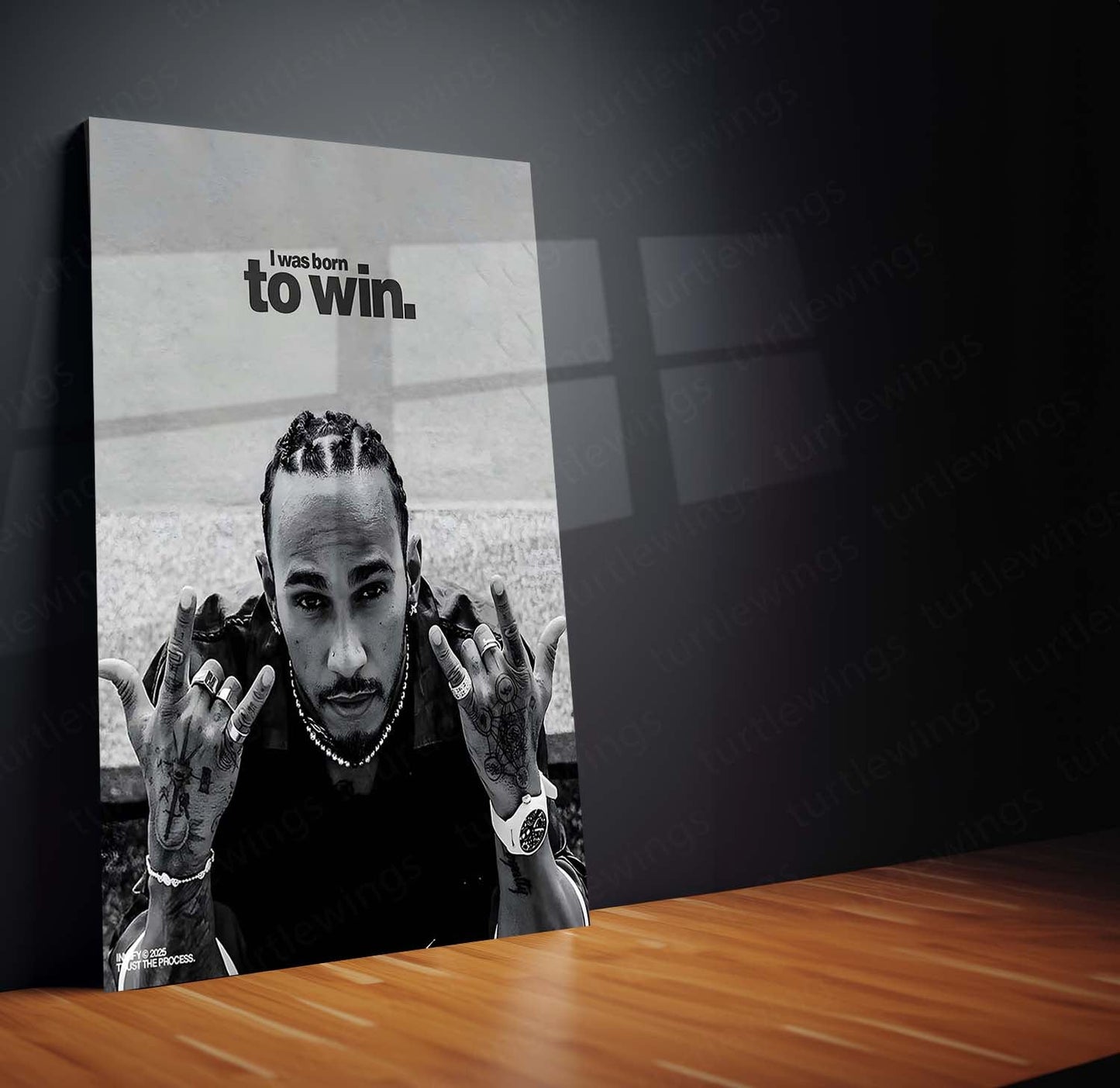 Quote Metal Poster | Lewis Hamilton – I Was Born to Win | Formula 1 Champion Quote Metal Frame | Motivation Wall Art