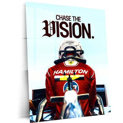 Quote Metal Poster | Lewis Hamilton “Chase the Vision” Metal Print | Ferrari Racing Motivational Wall Art | Formula Motorsport Poster