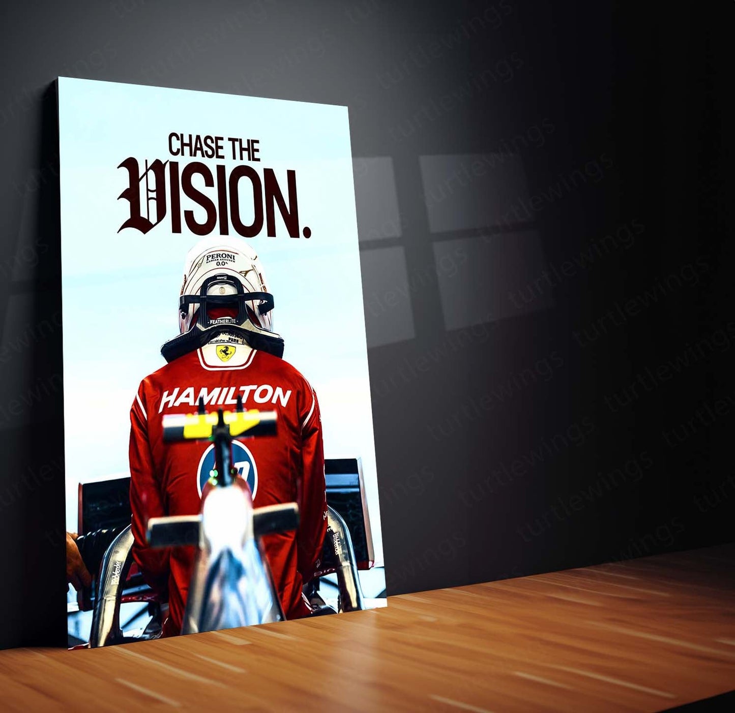 Quote Metal Poster | Lewis Hamilton “Chase the Vision” Metal Print | Ferrari Racing Motivational Wall Art | Formula Motorsport Poster
