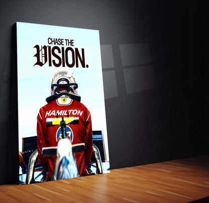 Quote Metal Poster | Lewis Hamilton “Chase the Vision” Metal Print | Ferrari Racing Motivational Wall Art | Formula Motorsport Poster
