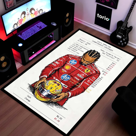 Lewis Hamilton F1 Legend Area Flat Rug | Racing Champion Floor Mat | Motorsport Decor Flat Rug for Gaming Room, Bedroom & Fan Cave