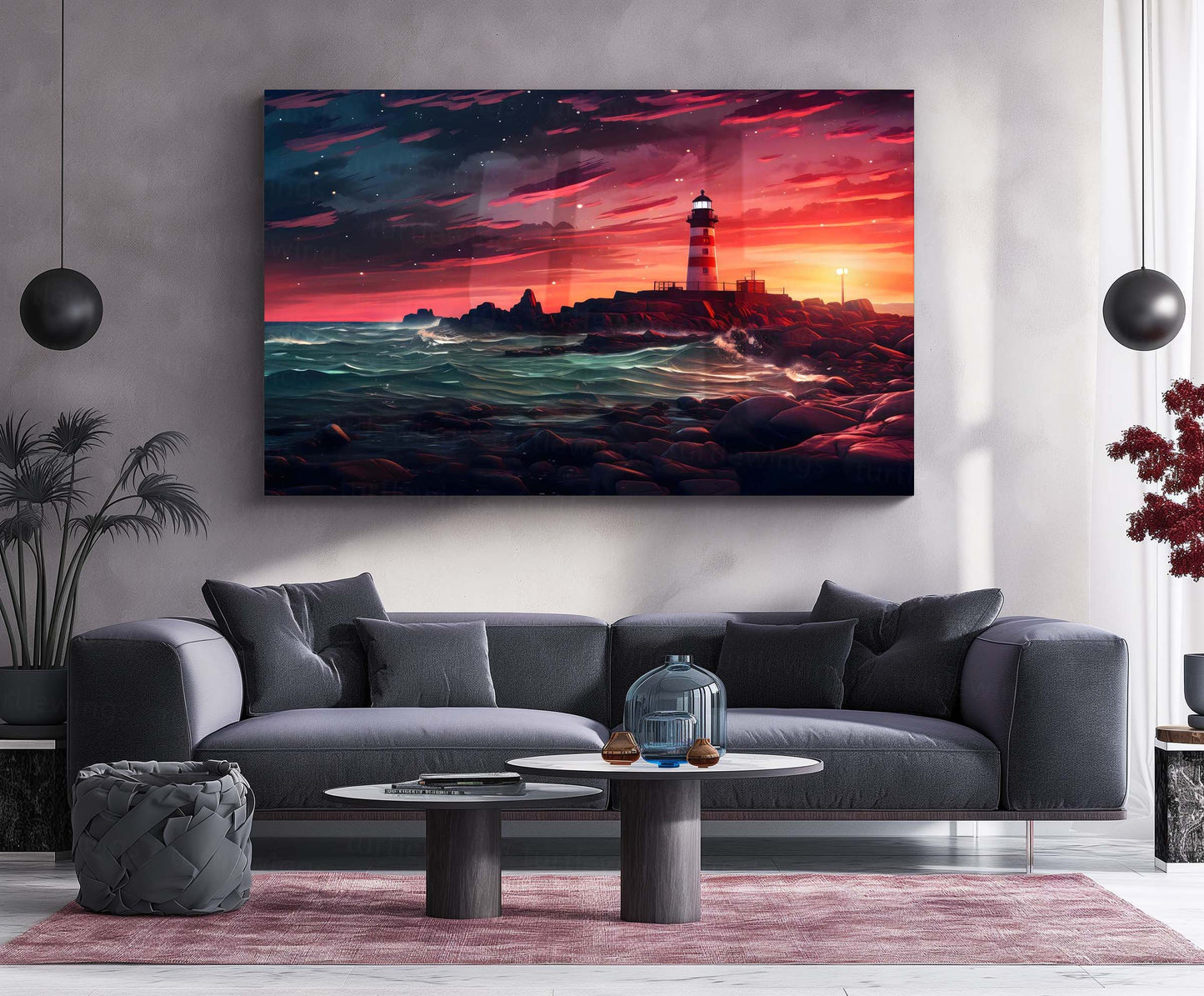 Lighthouse Sunset Ocean Metal Poster | Serene Coastal Wall Art