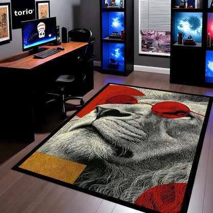 Lion Red Sunglasses Area Flat Rug | Modern Artistic Animal Floor Mat | Aesthetic Statement Flat Rug for Bedroom, Living Room & Gaming Setup | Anti-Slip 3 mm Washable Floor Mat