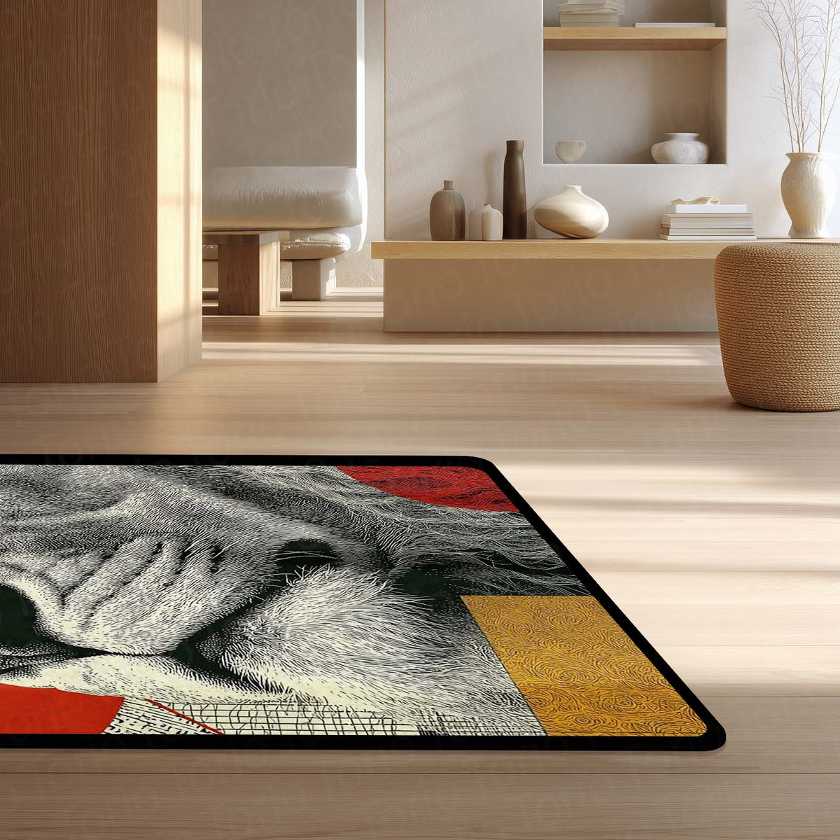 Lion Red Sunglasses Area Flat Rug | Modern Artistic Animal Floor Mat | Aesthetic Statement Flat Rug for Bedroom, Living Room & Gaming Setup | Anti-Slip 3 mm Washable Floor Mat