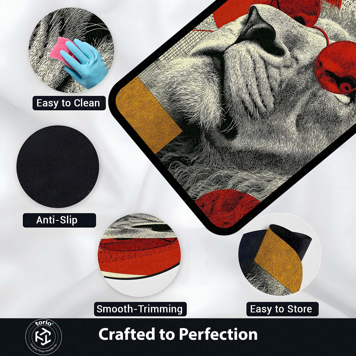 Lion Red Sunglasses Area Flat Rug | Modern Artistic Animal Floor Mat | Aesthetic Statement Flat Rug for Bedroom, Living Room & Gaming Setup | Anti-Slip 3 mm Washable Floor Mat