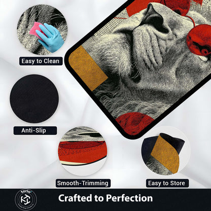 Lion Red Sunglasses Area Flat Rug | Modern Artistic Animal Floor Mat | Aesthetic Statement Flat Rug for Bedroom, Living Room & Gaming Setup | Anti-Slip 3 mm Washable Floor Mat