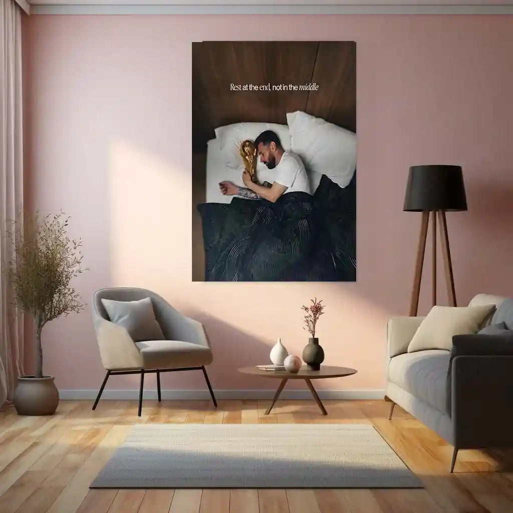 Quote Metal Poster | Lionel Messi – Rest at the End, Not in the Middle | Discipline, Focus & Champion Mindset Metal Frame - TURTLEWINGS 