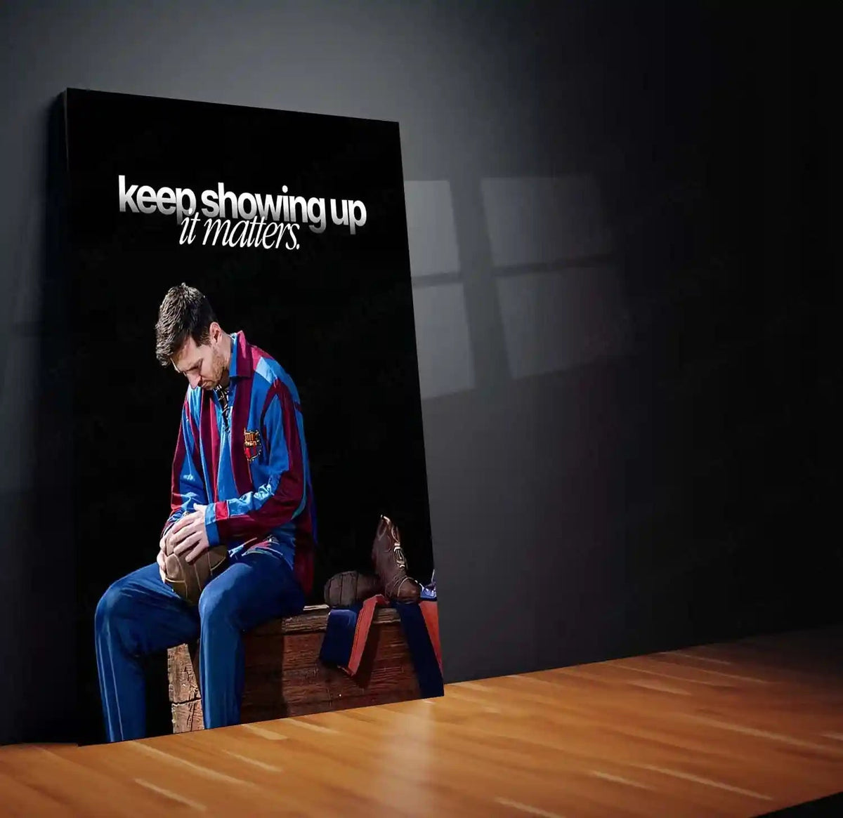 Quote Metal Poster | Lionel Messi – “keep showing up, it matters.” Quote | Football Motivation Metal Frame Wall Art - TURTLEWINGS 