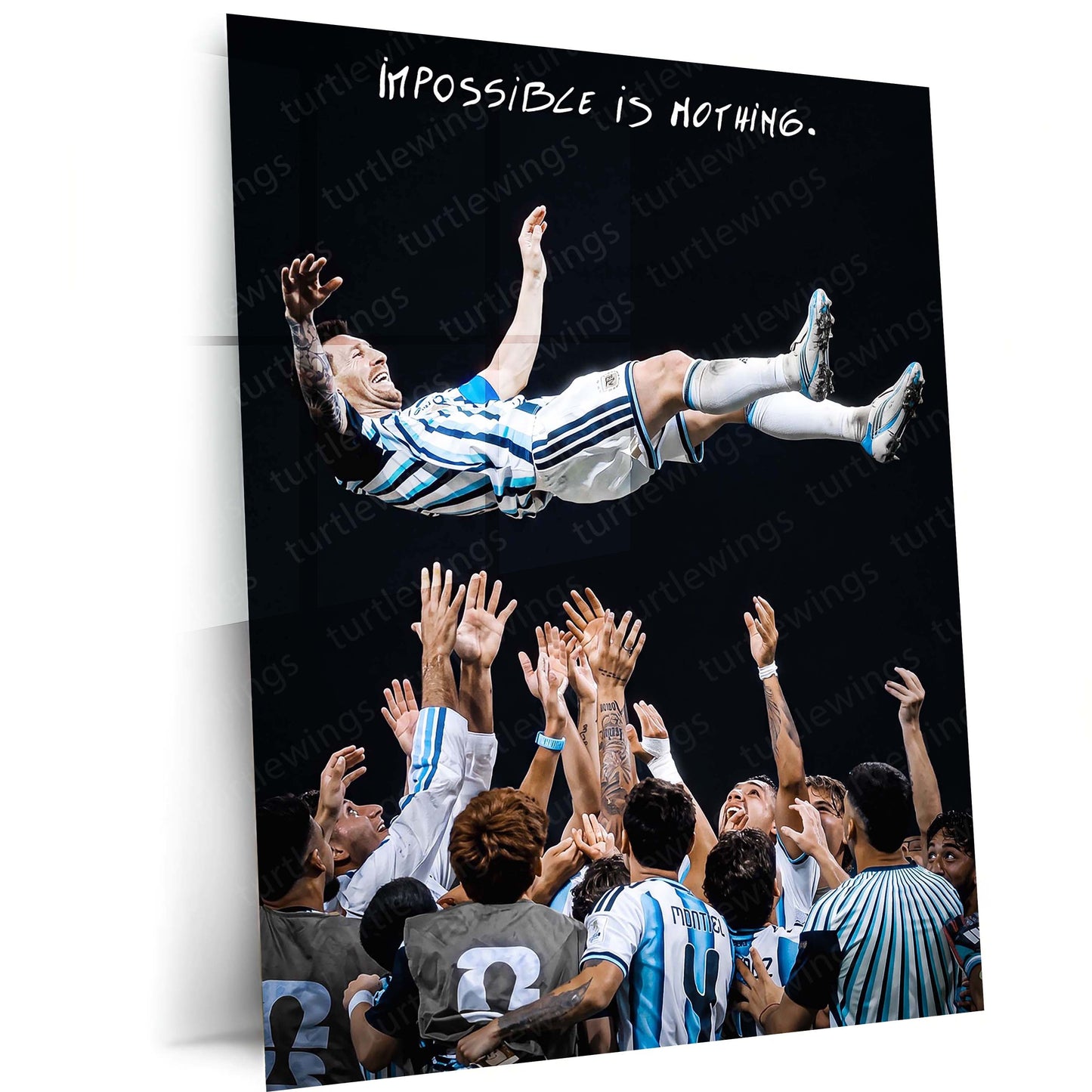 Lionel Messi Metal Poster | Impossible Is Nothing Football Wall Art | Legendary Argentina Metal Frame