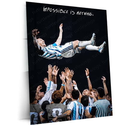 Lionel Messi Metal Poster | Impossible Is Nothing Football Wall Art | Legendary Argentina Metal Frame