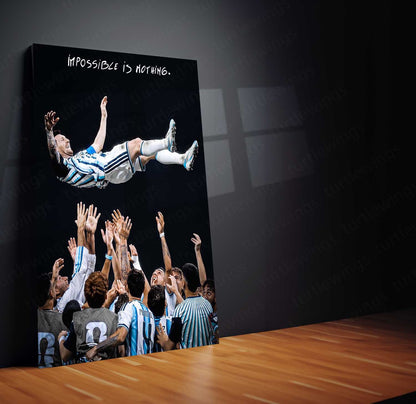 Lionel Messi Metal Poster | Impossible Is Nothing Football Wall Art | Legendary Argentina Metal Frame