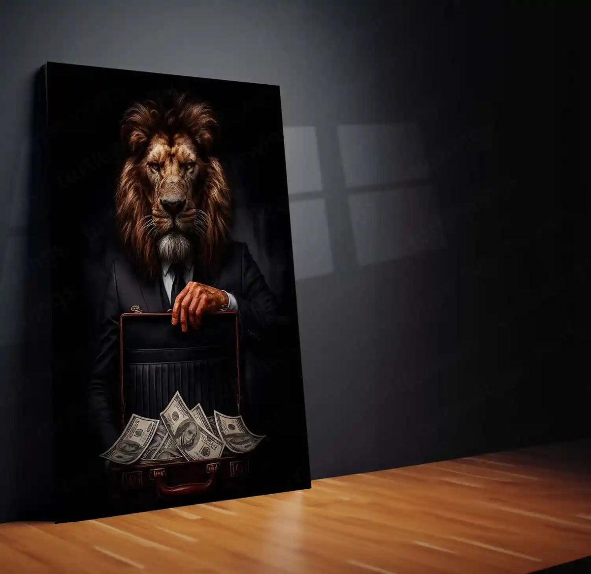Lion in Suit Metal Poster | Royal Elegance Wall Art | Power & Confidence Decor Frame - TURTLEWINGS