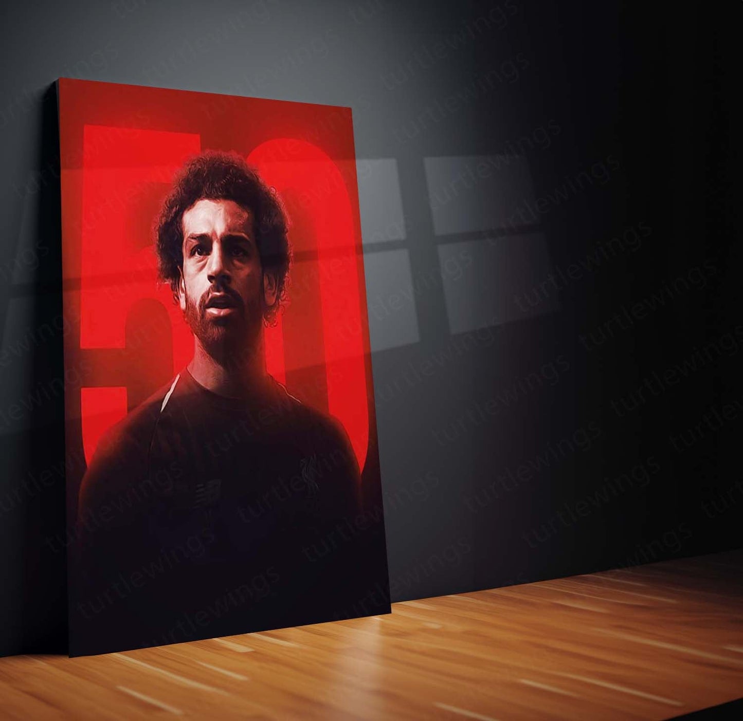 Liverpool FC Player with Curly Hair – “50” Milestone Background Metal Frame | Bold Red Wall Art - TURTLEWINGS