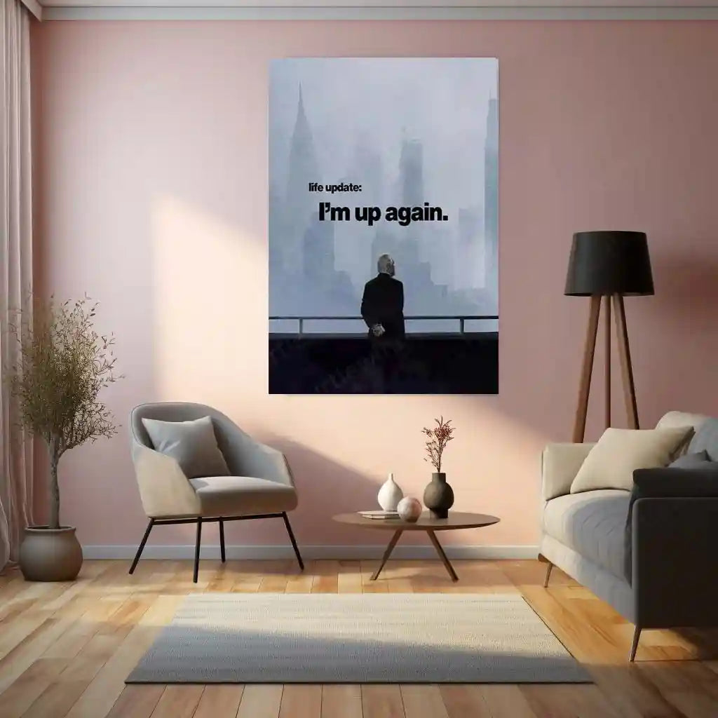 Quote Metal Poster | Logan Roy – “Life Update: I’m Up Again.” | Power Comeback Metal Poster - TURTLEWINGS