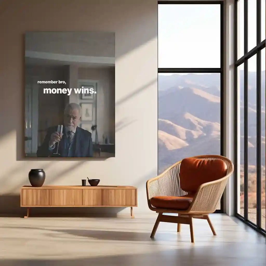 Quote Metal Poster | Logan Roy – “Remember Bro, Money Wins.” | Power & Authority Metal Poster - TURTLEWINGS 