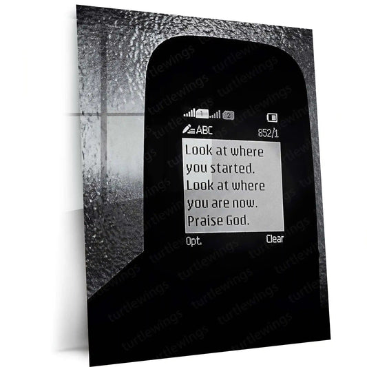 Quote Metal Poster | Look at Where You Started. Look at Where You Are Now. Praise God. | Gratitude, Growth & Faith Metal Frame - TURTLEWINGS 
