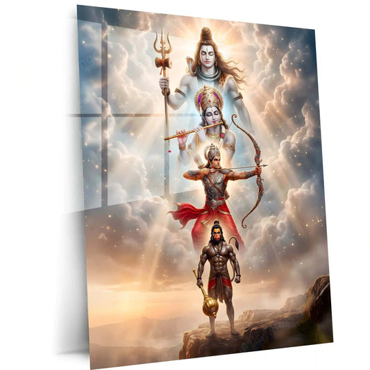 Lord Shiva, Lord Krishna, Lord Rama & Lord Hanuman Metal Frame | Divine Strength Wall Art - TURTLEWINGS 