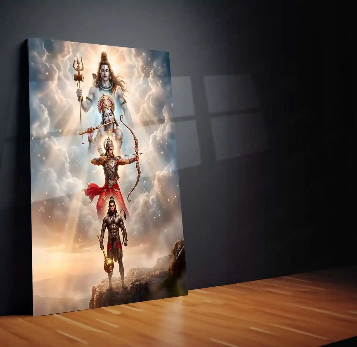 Lord Shiva, Lord Krishna, Lord Rama & Lord Hanuman Metal Frame | Divine Strength Wall Art - TURTLEWINGS 