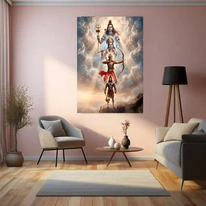 Lord Shiva, Lord Krishna, Lord Rama & Lord Hanuman Metal Frame | Divine Strength Wall Art - TURTLEWINGS 
